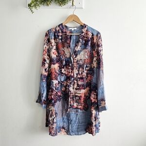 Piperlime Collection 100% Silk Watercolor Print Drawstring Shirtdress XL